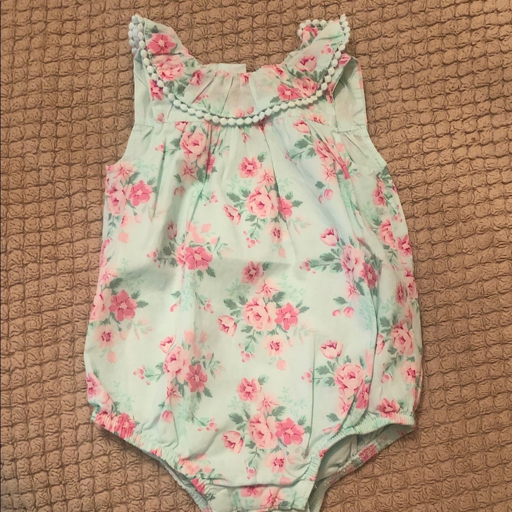 Little Me Floral Bubble Romper in Mint and Pink